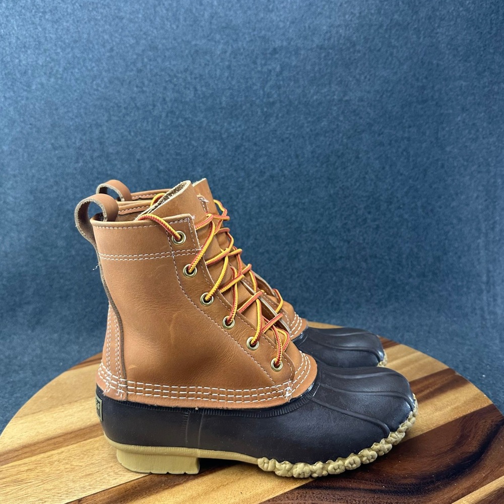 LL Bean Womens 8" Inch Bean Boots Tan Brown Leather Duck Boots Size 7 523481